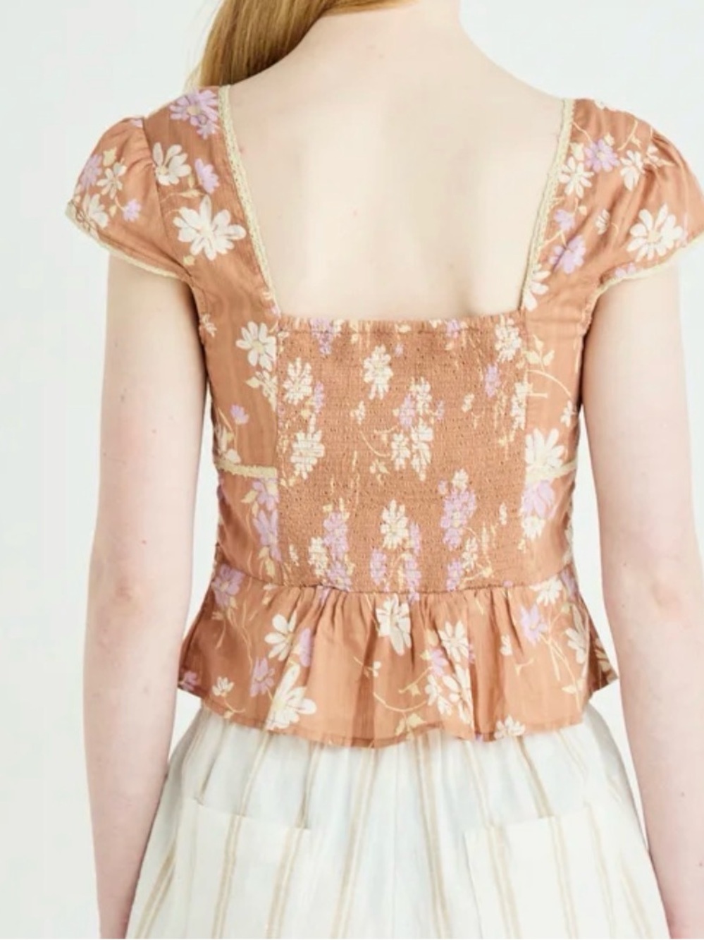 Free People NWT Floral Tie-Front Call Me Baby Women's Top - Meerkat - Picture 3 of 5
